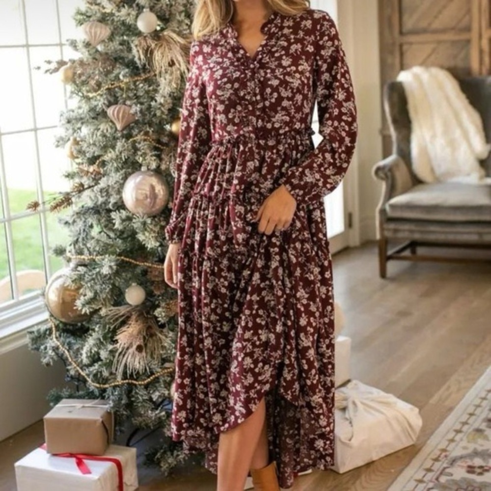 Ivy City Co Burgundy Floral Dress